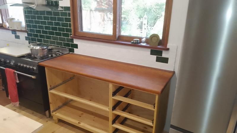 We will have a stone bench to around the wet area; but for this part it's made from Merbau. <br>We have it on our table already and it's a very resilient timber.