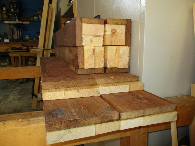 All outside parts will be Merbau; inside Pine for stability