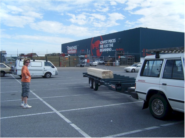 Loading the trailer at Bunnings warehouse. At least they have a fork-lift